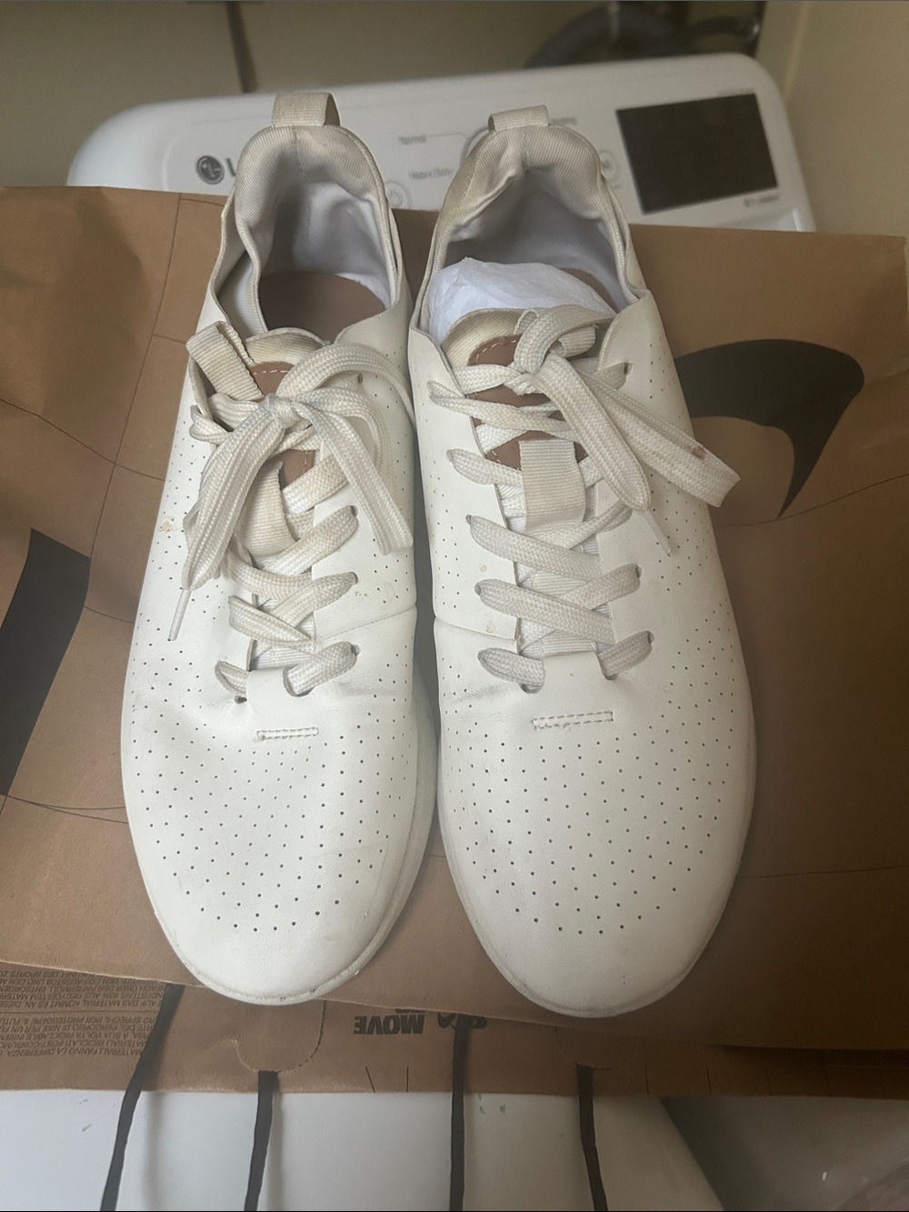 Steve Madden Cream Perforated Lace-Up Sneakers